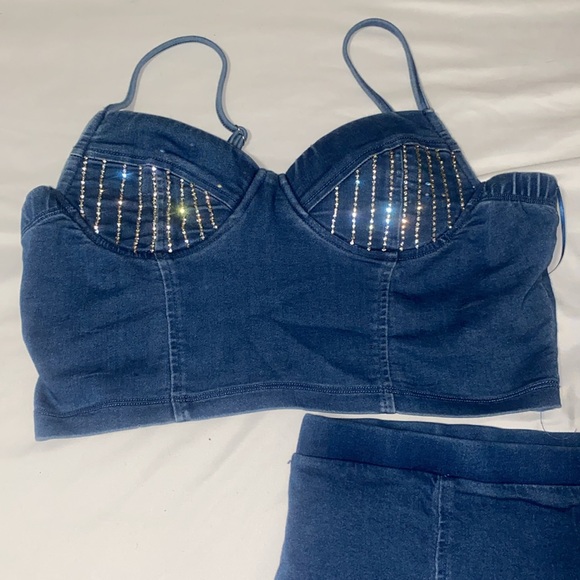 Denim 2pc Set Crop Top and Skirt NWOT - Picture 2 of 4
